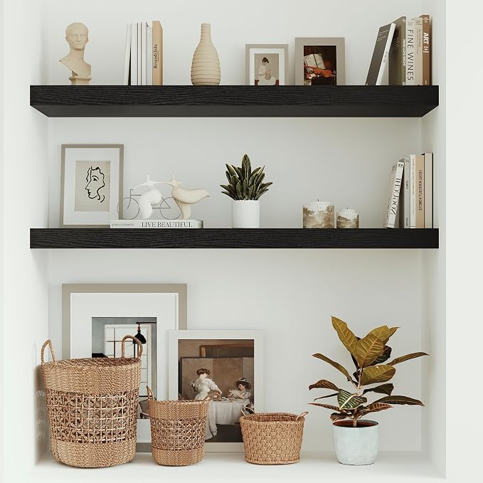 Vivelove Single Floating Shelves 36 inch Long, 10 in Deep Shelves Wall Mounted for Bedroom, Bathroom, Living Room, Kitchen, Office, Modern Shelf Home Decor, Set of 1, Black