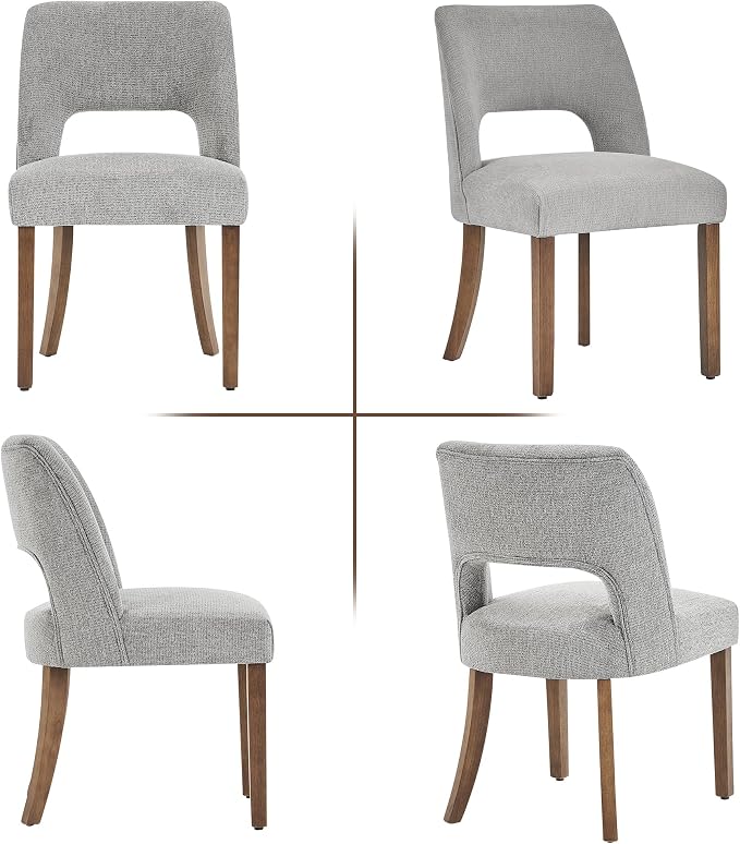 VKNOW Wooden Dining Chairs Set of 2, Modern Fabric Upholstered Dining Room Chair Kitchen Chairs, Farmhouse Dinner Chair for Kitchen Dining Room, Grey