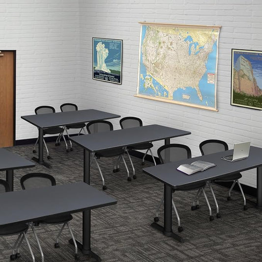 Romig Pillar 42 x 24 in. Steel T-Base Training Seminar Table- Grey
