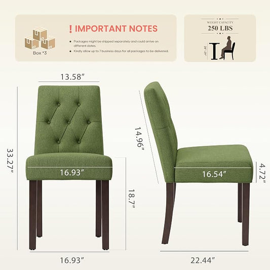 Upholstered Dining Chairs Set of 6 - Modern Parsons Kitchen & Dining Room Chair with Diamond Tufted Back, Solid Wooden Legs for Apartment, Café, Vanity