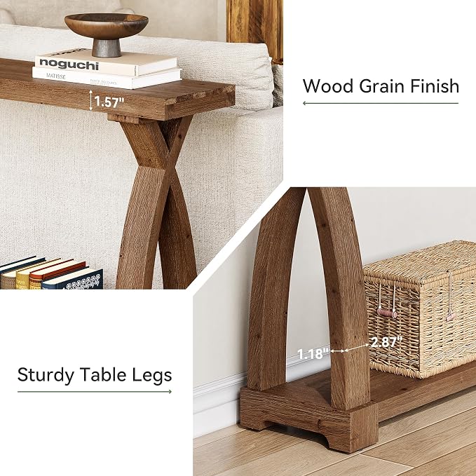 Solid Wood Console Table for Entryway, 63-Inch Narrow Farmhouse Couch Table Behind Sofa with 2-Tier Storage for Entrance, Foyer, Living Room, Long, Dark Brown