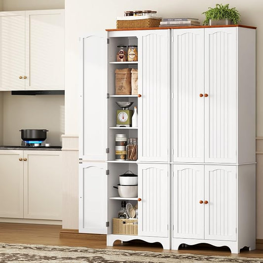 Function Home 72" Kitchen Pantry Cabinet, Freestanding Storage Cabinets, Tall Food Pantry with Doors and Adjustable Shelves, Utility Floor Cabinet for Kitchen Dining Room Living Room, White