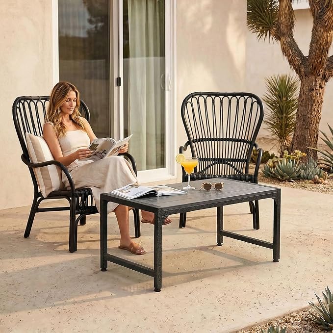 ODK Outdoor Coffee Table, Rectangle Weather-Resistant Patio Coffee Table for Garden, Balcony, Hot Tub, Poolside, Heavy-Duty Metal Frame, Grey