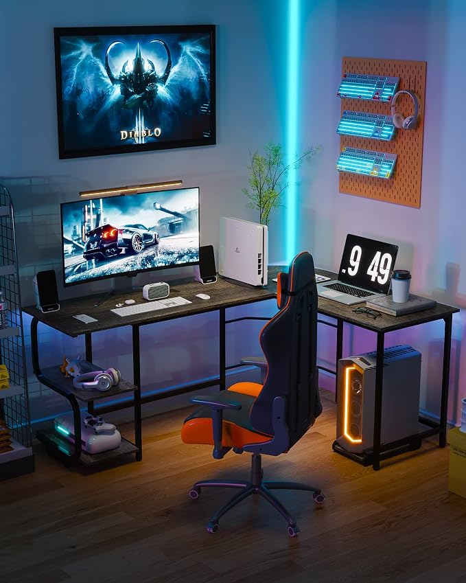 Teraves Reversible L Shaped Desk with Large Surface, 69 Inch Sturdy Corner Desk with Storage Shelves, Premium Office Computer Desk Workstation for Home Office Gaming