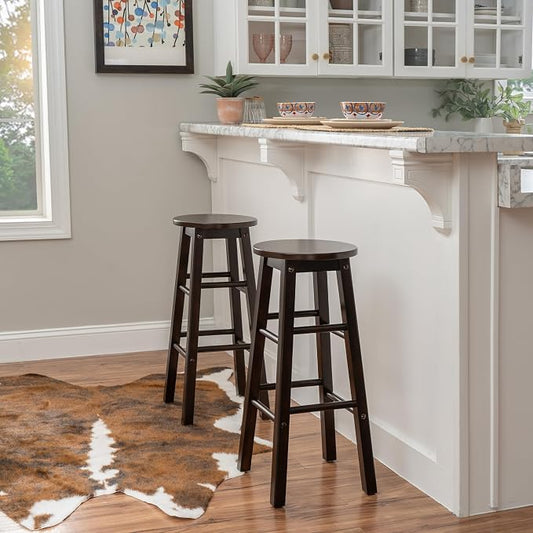Linon Zeke Walnut Solid Wood Backless Round Barstool with 29 inch Seat Height