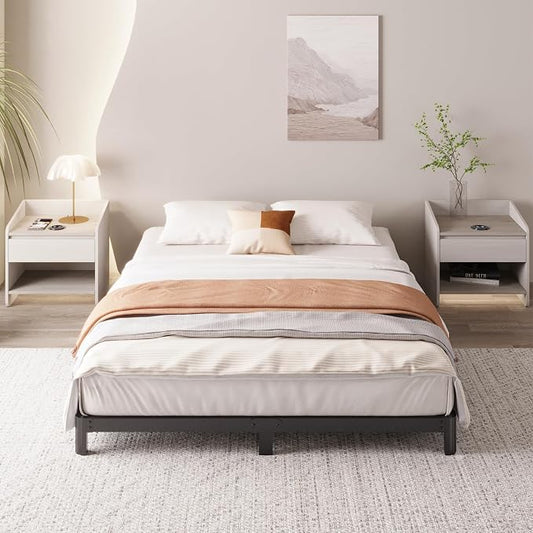 Yicensen 6 Inch Low Profile Queen Bed Frame Rounded Corner No Box Spring Needed, Heavy Duty Metal Queen Size Platform Bed Frame, Easy Assembly, Noise Free, Black