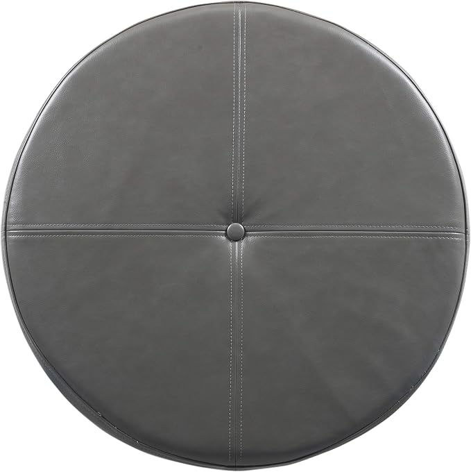 HomePop Round Leatherette Storage Ottoman with Lid, Charcoal Grey Large