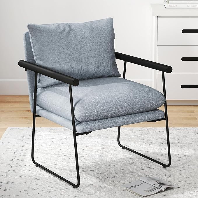 Furnilivng Large Sling Accent Chair, Comfortable Boucle Fabric Arm Chair, Upholstered Cozy Reading Chair for Living Room, Bedroom, Dressing Room, Home Office (Blue, Set of 1)