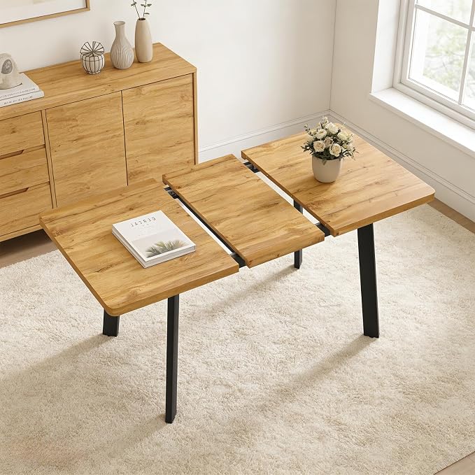 Extendable Dining Table for 4 to 8 People, 47.2" to 63" Modern Kitchen Table with Removable Extension Leaf, MDF Expandable Dining Room Table Compact for Small Spaces, Walnut