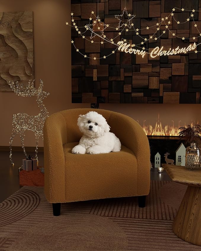 GarveeHome Accent Barrel Chair Boucle Club Chair Furry Sherpa Armchair Suitable for Living Room Bedroom Reception Room Office(Yellow)