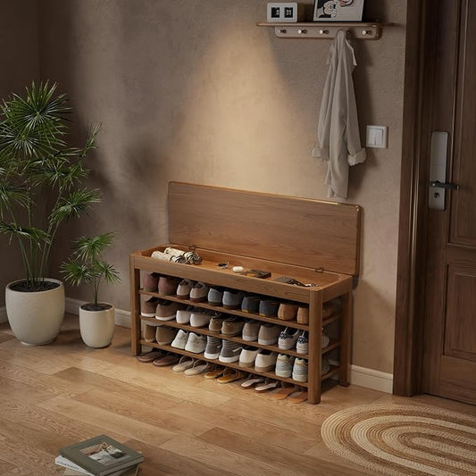 AQIMUELE 3 Tier Shoe Bench with Storage, Wood Shoe Rack for Front Door Entrance, Entryway Shoe Storage Bench.