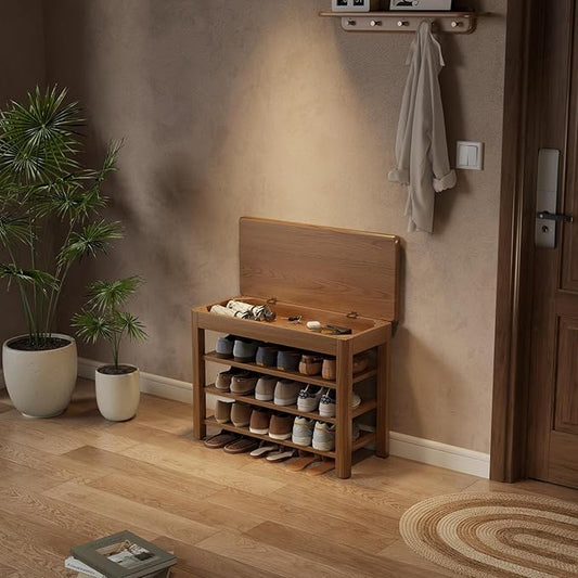 AQIMUELE 3 Tier Shoe Bench with Storage, Wood Shoe Rack for Front Door Entrance, Entryway Shoe Storage Bench.