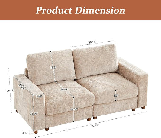 ORRD Comfy Loveset Couch, Chenille 2 Seat Sofa with Pillows, Modern Loveseat Sofa with Storage for Apartment, Living Room, Beige