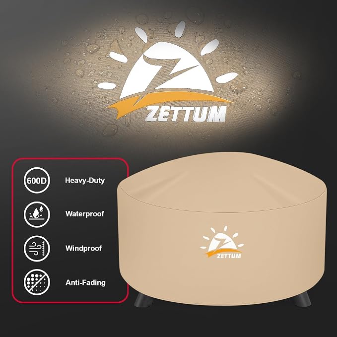 Zettum Fire Pit Cover Round 40 Inch - Outdoor Firepit Cover Waterproof & Heavy Duty, 600D Patio Fire Table Cover Gas Fire Pit Accessories Fade & Weather Resistant - 40 x 40 x 20 Inch