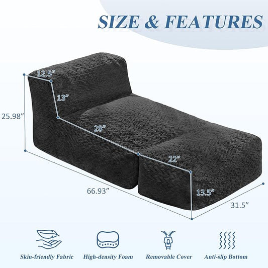 Hobestluk Giant Memory Foam Bean Bag Chairs Sofa for Adults (Black,Large) | Soft Fabric,Ergonomic Back Support,Lightweight,Easy Clean,No Assembly,Wear-resisting,For Livingroom Guest room