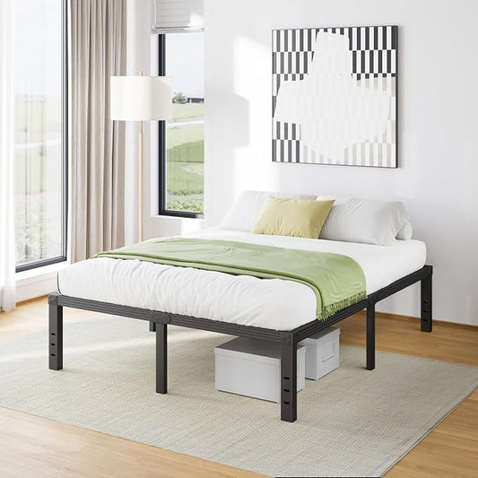 Furnitui 16 Inch High Metal Queen Bed Frame, Platform Bed Frame Queen Size No Box Spring Needed, Easy Assembly, Noise Free, Sturdy, Black