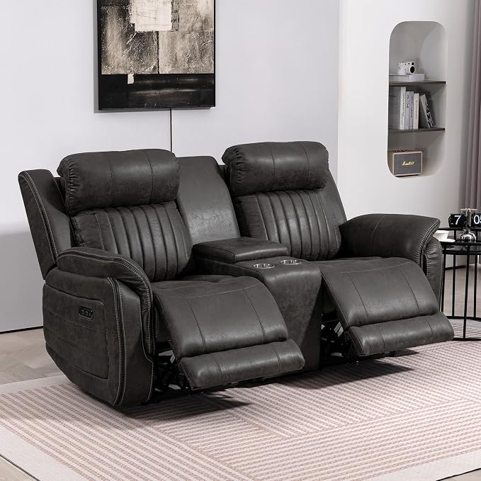 Zero Gravity Power Reclining Loveseat with Console, Reclining Loveseat with Adjustable Headrest, Power Loveseat Recliner Sofa with USB & Type-C Ports for Living Room (Badlands Charcoal)