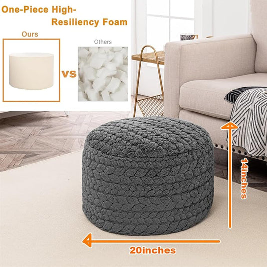 Round Pouf Ottoman 20 x 20 x 14 Inches Boho Poof Home Decor Floor Pouffe Ottoman Foot Rest for Couch Sofa Bean Bag Chairs Living Room Bedroom (Grey)