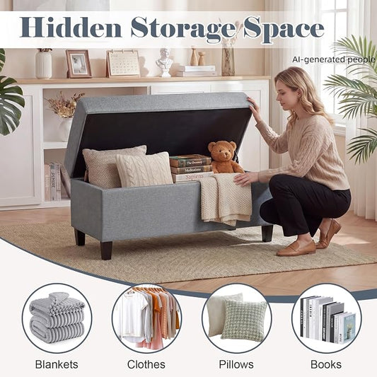 Asense Storage Ottoman Bench, 40 Inches Storage Bench,Foot Rest with Legs,Tufted Ottomans with Safety Hinge,End of Bed Bench for Bedroom,Living Room,Entryway