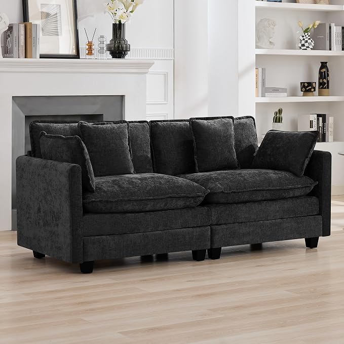 76'' Cloud Deep Seat Loveseat, Upholstered Chenille Modular 2-Seats Sectional Sofa Couch, Modern Comfy Settee Loveseat for Living Room Set, Small Apartment, Dark Grey