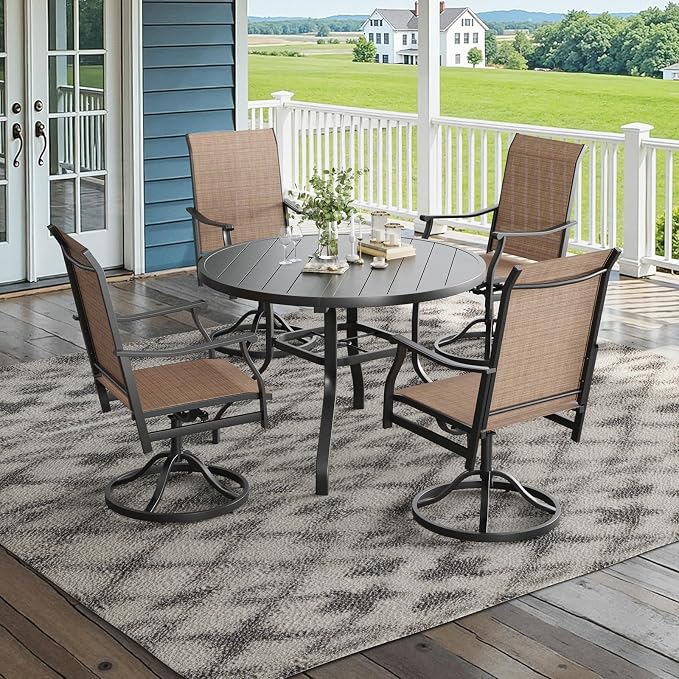 Soohow Outdoor Dining Set for 4, 5-Piece Round Table Patio Dining Set, 4 x Swivel Patio Chairs and 1 x 41 Round Outdoor Dining Table, for Poolside, Backyard and Proch