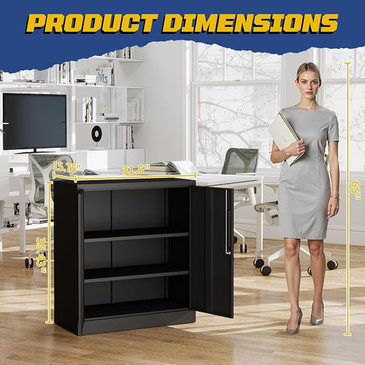 Metal Storage Cabinet with Doors and Adjustable Shelves, 35" Steel Garage Storage Cabinets with lock, Locking Tool Cabinet Utility Cabinets for Garage,Bathroom,Kitchen,Home Office,School,Shop