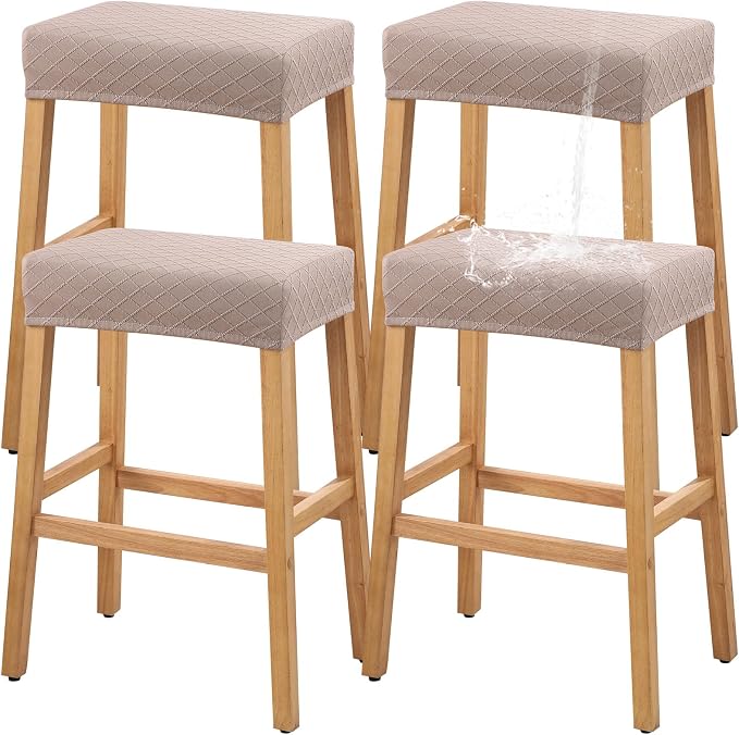 YISUN Stool Covers Rectangle - 4 Pack Stretch Waterproof Saddle Seat Cover Counter Bar Stools Bar Chairs Covers Kitchen Island Chairs Cushion Protector