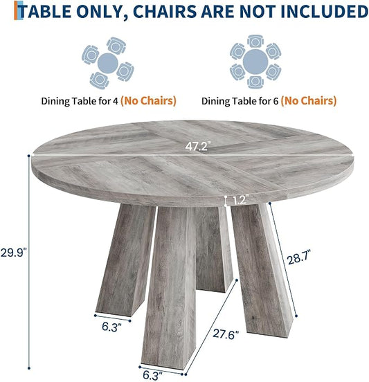 IDEALHOUSE 47" Round Dining Table for 4-6, Wood Kitchen Table with Sturdy Base, Farmhouse Circle Dinner Table for Dining Room, Living Room, 4 Strong Legs, Grey