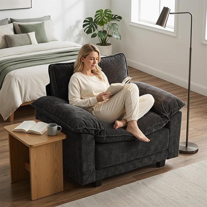 Modern Cloud Single Sofa, Comfy Chenille Couch for Living Room, Dark Gray | Cloud Couch,Comfortable Cushioning,Cozy Armrest Support,Modern Appearance,Easy Assembly, Sturdy Frame