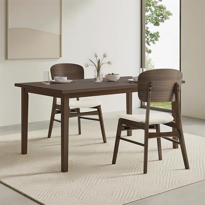 KISLOT Wooden Dining Chairs Set of 6, Upholstered Modern Dining Room Chairs, Mid Century Oak Kitchen Chairs with Ergonomic Wood Backrest for Farmhouse, Restaurant, Cafรฉ (Cream Fabric & Walnut Color)