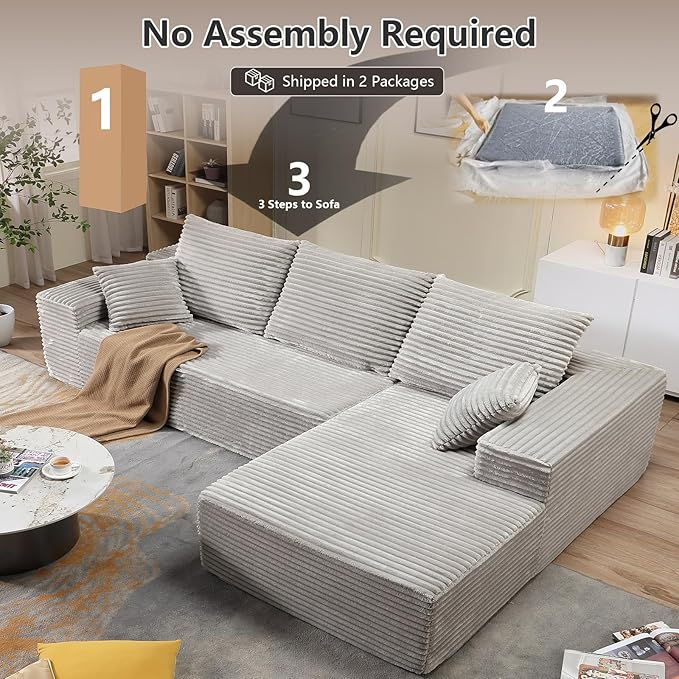 107.5" Cloud Sectional Couch with L-Shape Chaise, Modern Cloud Couch with Deep Seat, Modular Sectional Couches for Living Room, Apartment, Office, No Assembly Required