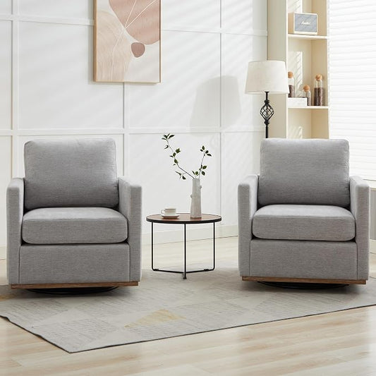 Aoiy & Wifon 30.7" W Swivel Accent Chair Set of 2, Mid Century Modern Swivel Chairs for Living Room, Comfy Small Accent Chair, Wavy Chenille, Light Gray