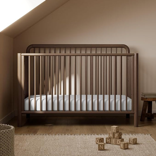 Storkcraft Porto 5-in-1 Convertible Crib with Toddler Guardrail – GREENGUARD Gold Certified, Toddler Bed Conversion Kit Included, 100% Solid Wood, Fits Standard Baby Crib Mattress (Hazelnut)