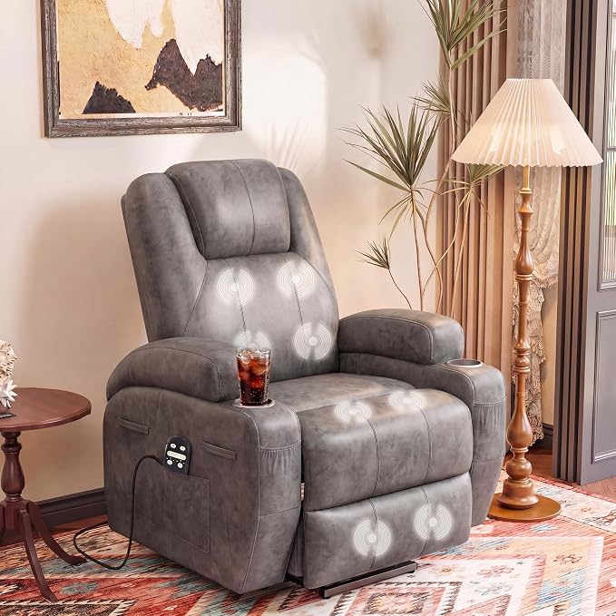Flamaker Power Lift Recliner Chair Electric Lift Recliner for Elderly Power Lift Recliner Chair with Cup Holders Side Pockets for Living Room (Leathaire, Light Gray)