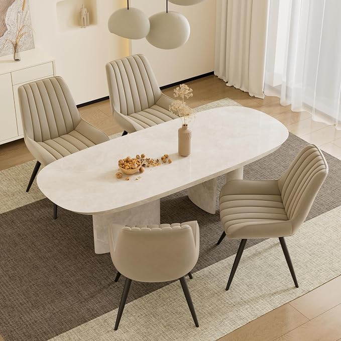 Dining Chairs Set of 2, Mid Century Modern Kitchen Chairs with Soft Cushion, Comfortable Upholstered Fabric Dining Room Chairs for Kitchen,Dark Beige