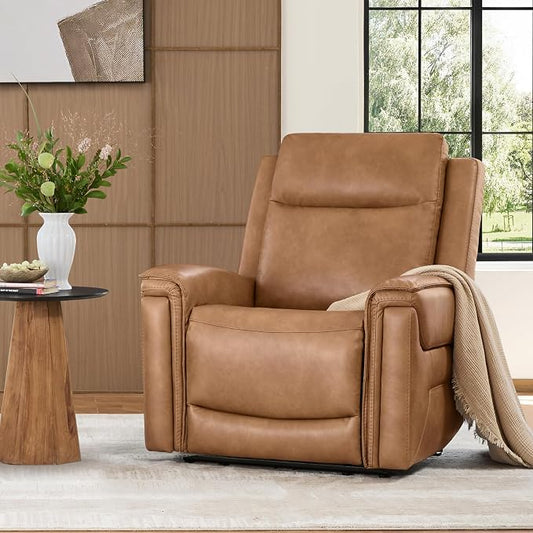 Watson & Whitely Super Zero Gravity Power Recliner Chairs with Power Headrest, Leather Recliner with USB/Type-C Ports for Adults, Electric Reclining Sofa Chair for Living Room, Bedroom, Cognac Brown