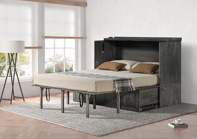 Mega Solutions Murphybedz Tuscany Murphy Cabinet Chest Bed with Charging Station 6 Inch (Galaxy Grey, Queen)