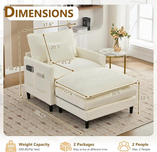 113" Chenille Modular Sectional Sofa (Chenille Beige, Single Seat with Ottoman)