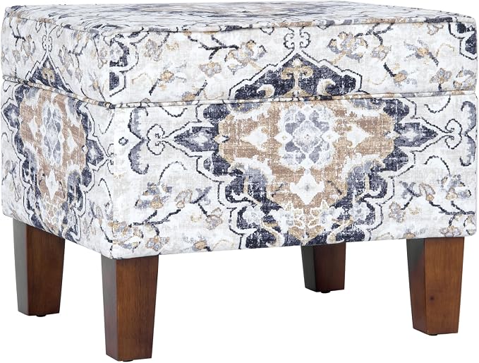 HomePop 22" Modern Rectangular Storage Ottoman - Antiqued Ebony Cream