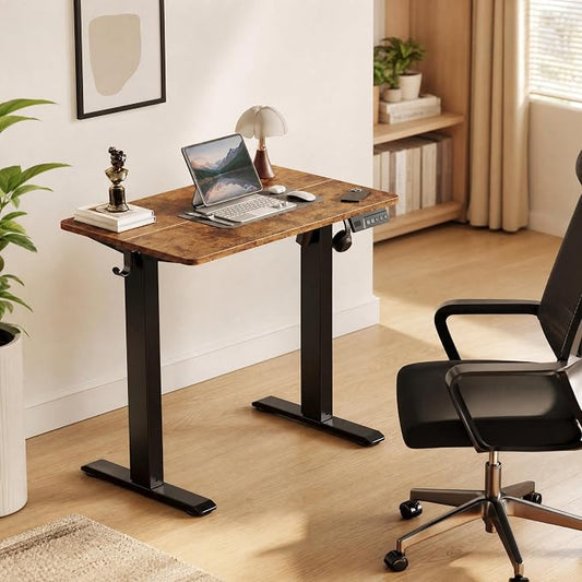 Claiks Electric Standing Desk, 32 x 19 Inch Small Height Adjustable Sit Stand Desk for Home Office, Computer Desk with Memory Presets, Cable Management&Headphone Hooks, 156 lbs Capacity, Rustic Brown