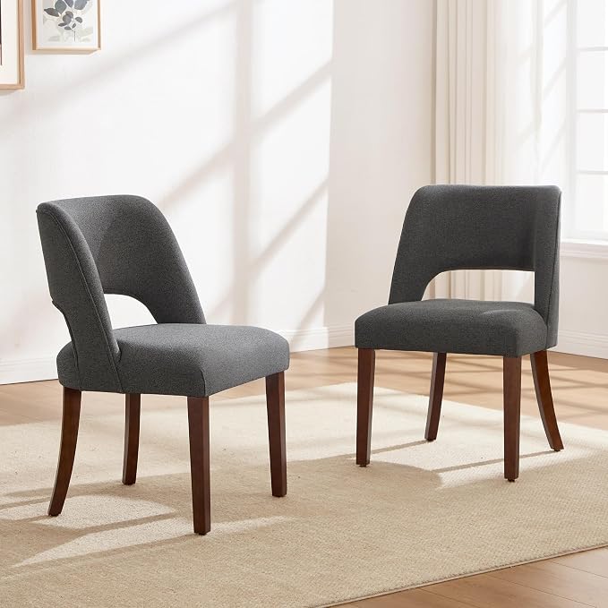 Dining Chairs Set of 2,Modern Dining Room Chairs with Thick Cushions,Upholstered Linen Fabric Kitchen Chairs for Kitchen Dining Room Darkgrey