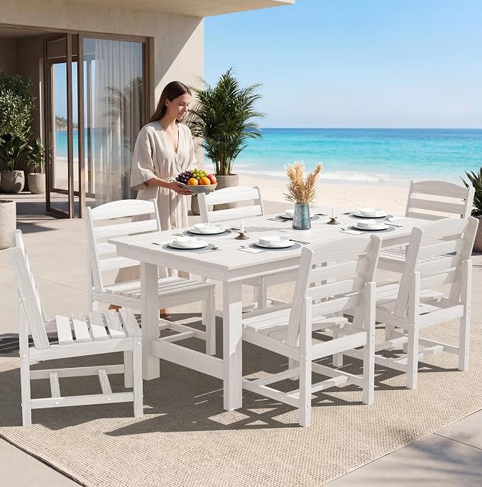 SERWALL Armless Outdoor Dining Chair Set of 2, All Weather Resistant,White