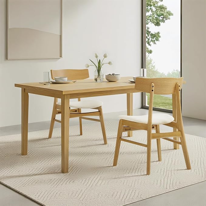 KISLOT Wooden Dining Chairs Set of 6, Upholstered Modern Dining Room Chairs, Mid Century Oak Kitchen Chairs with Curved Wood Backrest for Farmhouse, Restaurant, Café (Cream Fabric & Original Color)