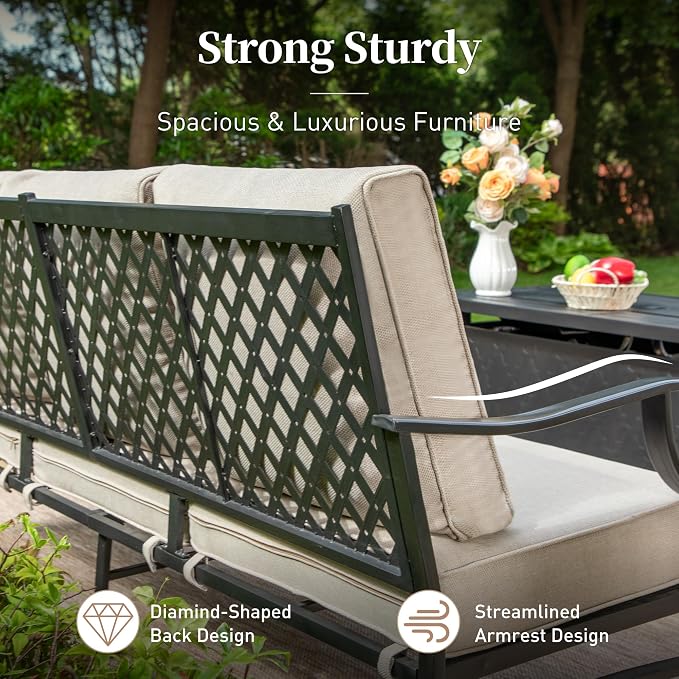 SUNSHINE VALLEY Metal Patio Furniture Sofa with 5.75" Super-Thick Waterproof Cushion, 3-Seater Deep Seating & High-Back Outdoor Couch for Patio Backyard Deck Front Porch