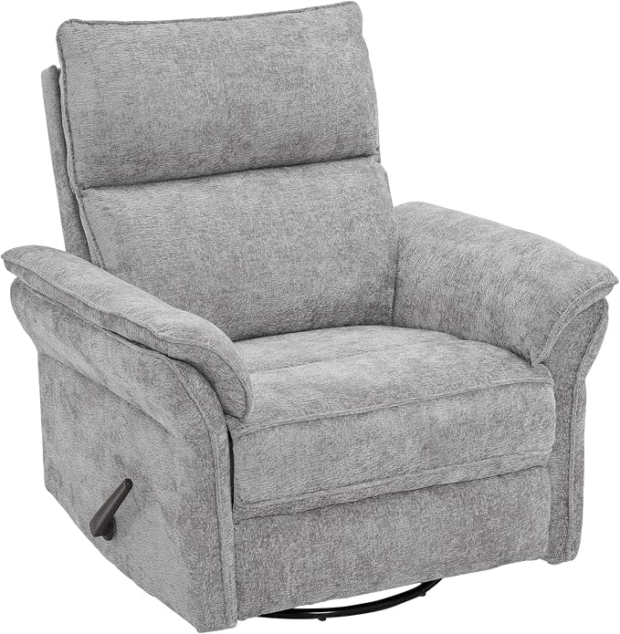 Rocking Chair Nursery with Adjustable Headrest,Manual Swivel Rocker Recliner Nursery Chair with Overstuffed Armrest,Glider Rocker Recliner for Living Room & Bedroom,Light Grey