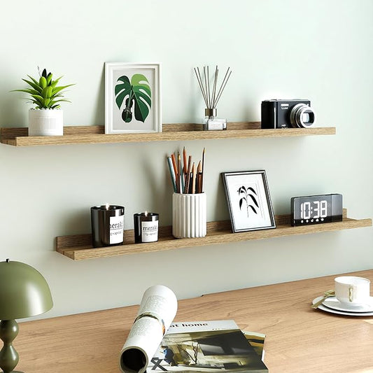 Floating Shelves for Wall Decor, Long Wall Mounted Storage Shelf for Bedroom, Living Room, Bathroom, Kitchen, Nursery, Display Picture Ledge Shelf with Lip Set of 2-36 Inches, Oak
