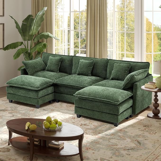 113.4" Modular Sectional Sofa,U Shaped Couch for Living Room,Modern Deep Seat Sofa 3 Seater Chenille Fabric Comfy Cloud Couches with Throw Pillows & Movable Ottoman