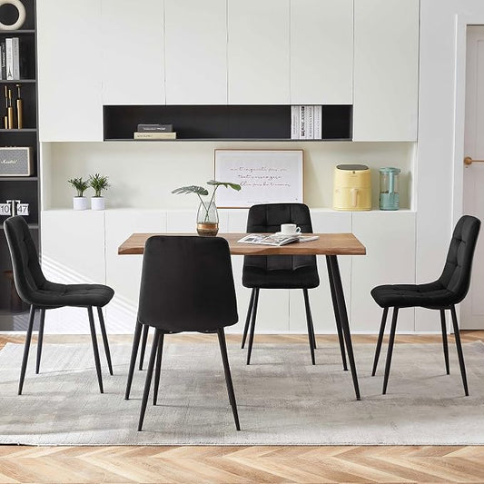 NORDICANA Black Dining Chairs Set of 4, Modern Kitchen & Dining Room Chairs for 4, Upholstered Velvet Cushion Seat and Metal Legs (4 Black Chairs)