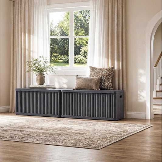 SICOTAS Storage Bench 80.4" Wide Shoe Bench with Lift Top Large Wooden Storage Chest Trunk Modern Blanket Chest with 4 Safety Hinges & Seating for Bedroom Entryway Living Room Hallway