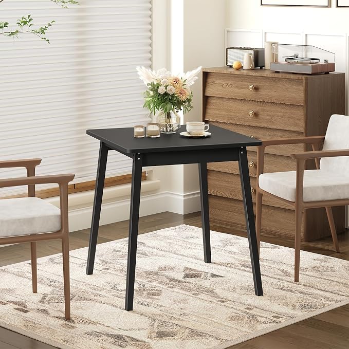 HOOBRO Bamboo Dining Table, Square Dining Table for 2, 27.6" Kitchen Table for Small Space, Writing Table, Easy to Assemble, for Dining Room, Living Room, Office, Kitchen, Apartment, Black BK70CZ01G1
